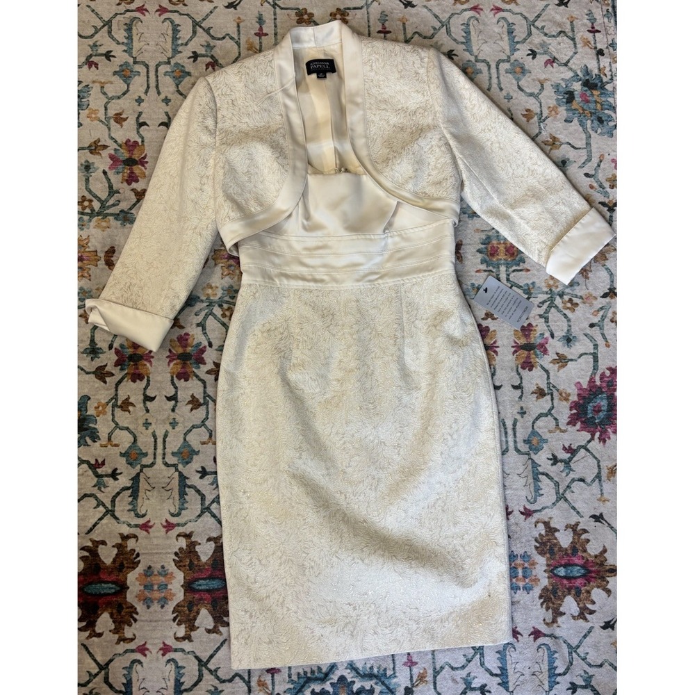 Adrianna Papell 2Pc Skirt Suit Size 4P Champagne MOB Wedding Church Formal